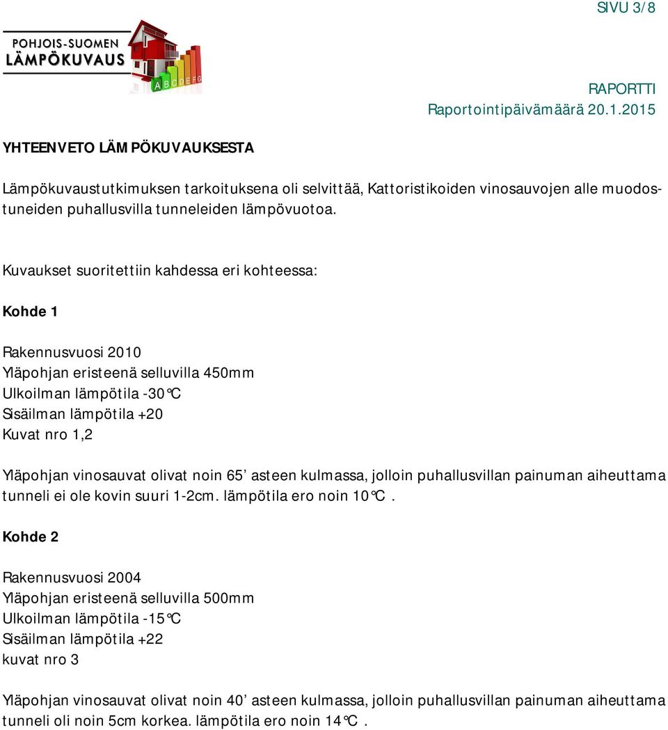 olivat noin 65 asteen kulmassa, jolloin puhallusvillan painuman aiheuttama tunneli ei ole kovin suuri 1-2cm. lämpötila ero noin 10 C.