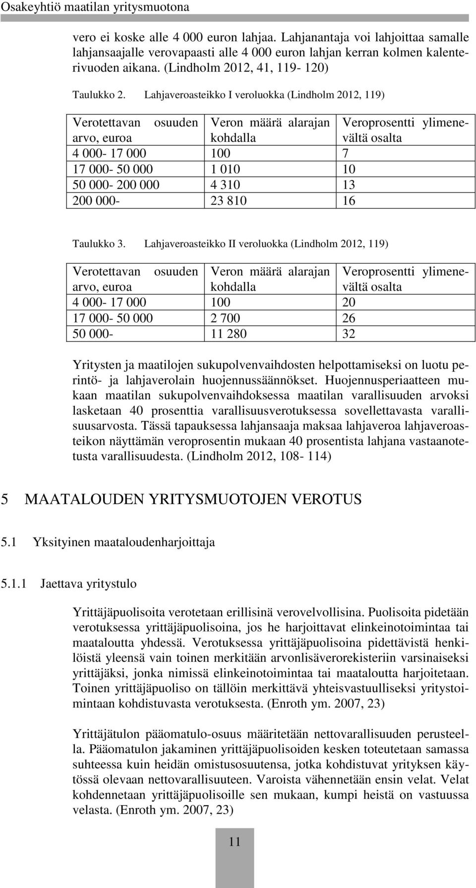 Lahjaveroasteikko I veroluokka (Lindholm 2012, 119) Verotettavan osuuden Veron määrä alarajan Veroprosentti ylimenevältä arvo, euroa kohdalla osalta 4 000-17 000 100 7 17 000-50 000 1 010 10 50