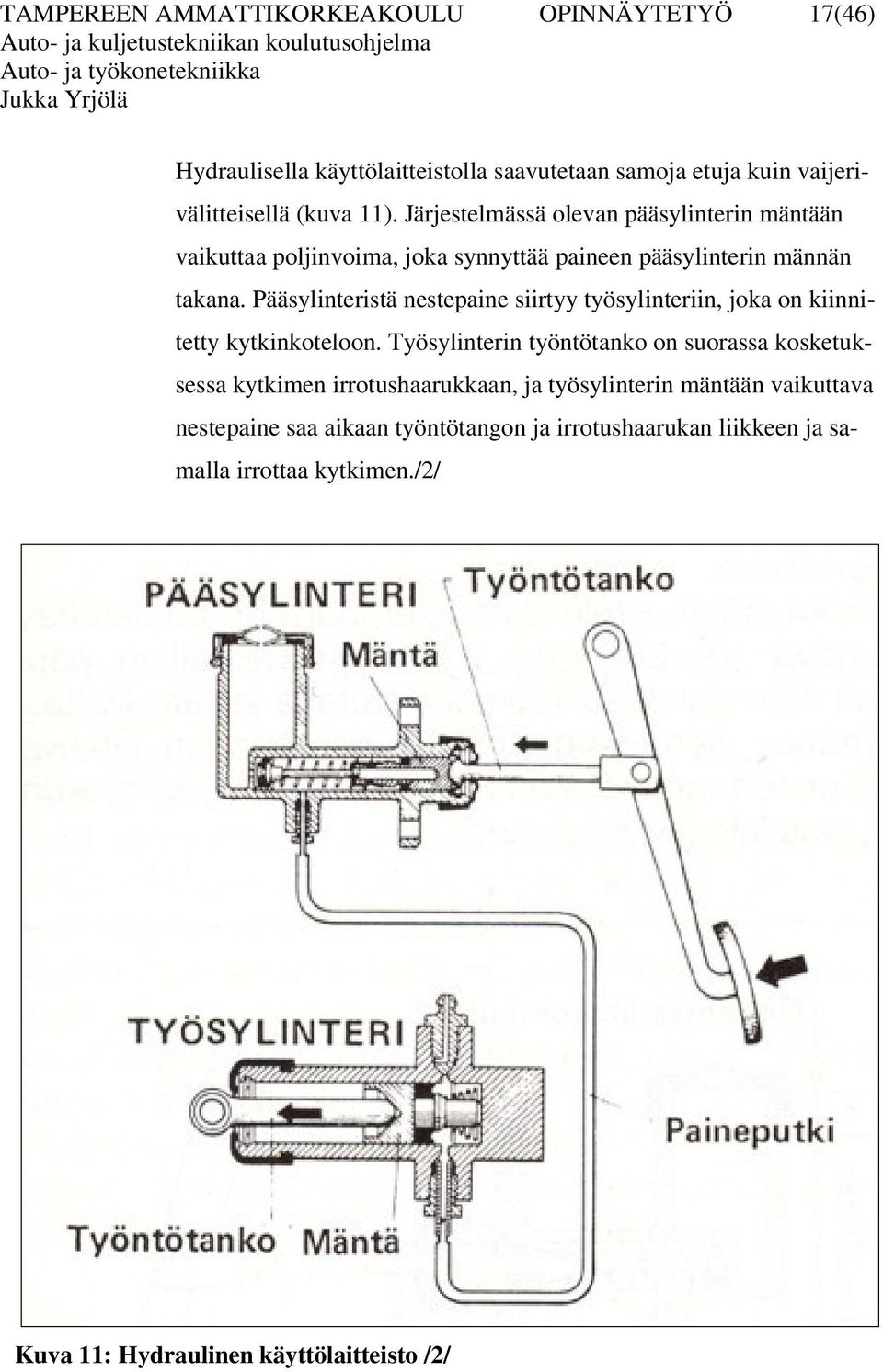 Pääsylinteristä nestepaine siirtyy työsylinteriin, joka on kiinnitetty kytkinkoteloon.