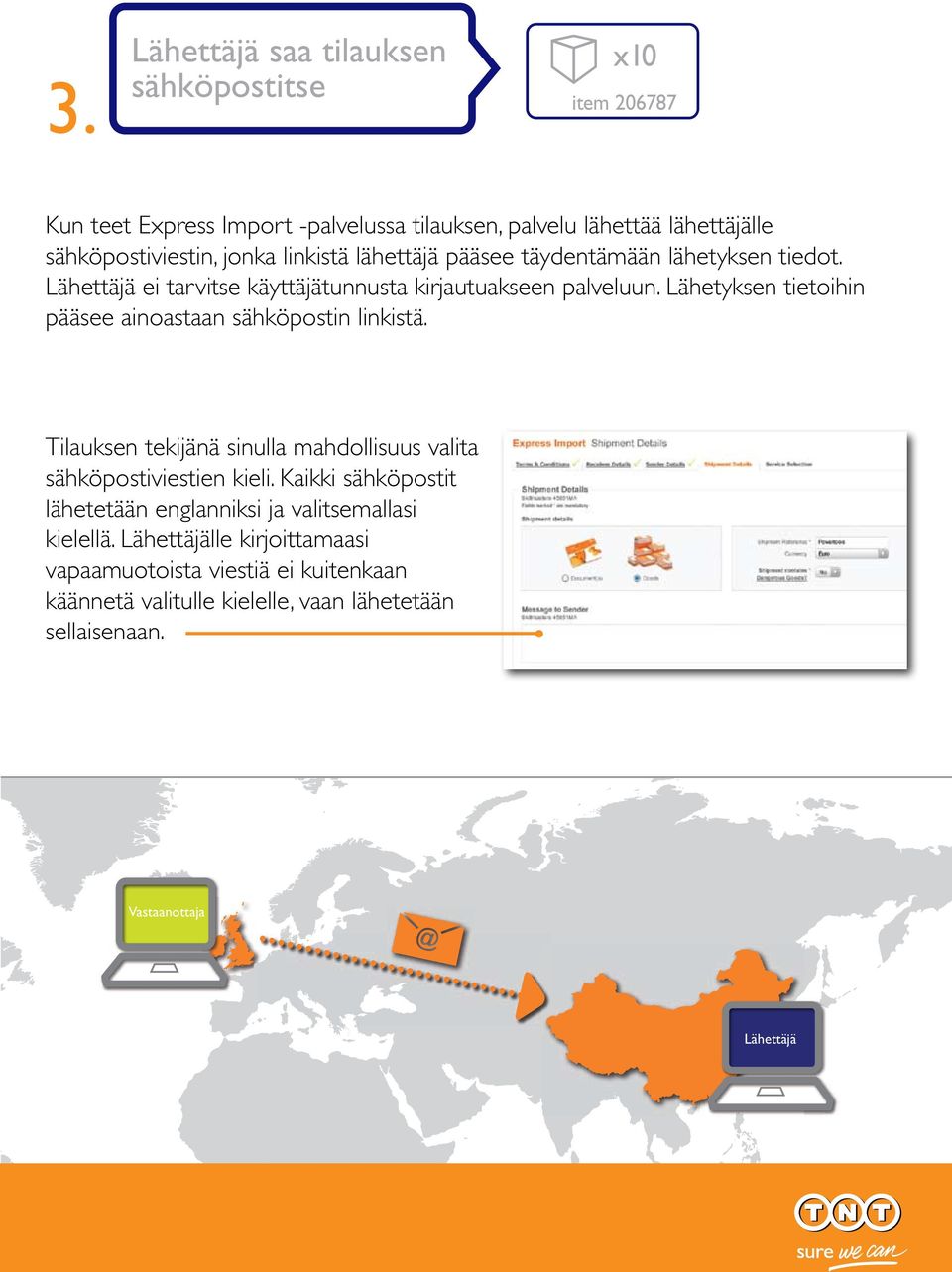 Lähetyksen tietoihin pääsee ainoastaan sähköpostin linkistä. Tilauksen tekijänä sinulla mahdollisuus valita sähköpostiviestien kieli.