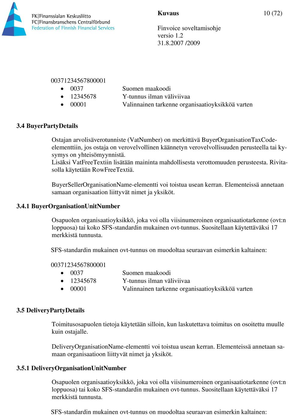 yhteisömyynnistä. Lisäksi VatFreeTextiin lisätään maininta mahdollisesta verottomuuden perusteesta. Rivitasolla käytetään RowFreeTextiä. BuyerSellerOrganisationName-elementti voi toistua usean kerran.