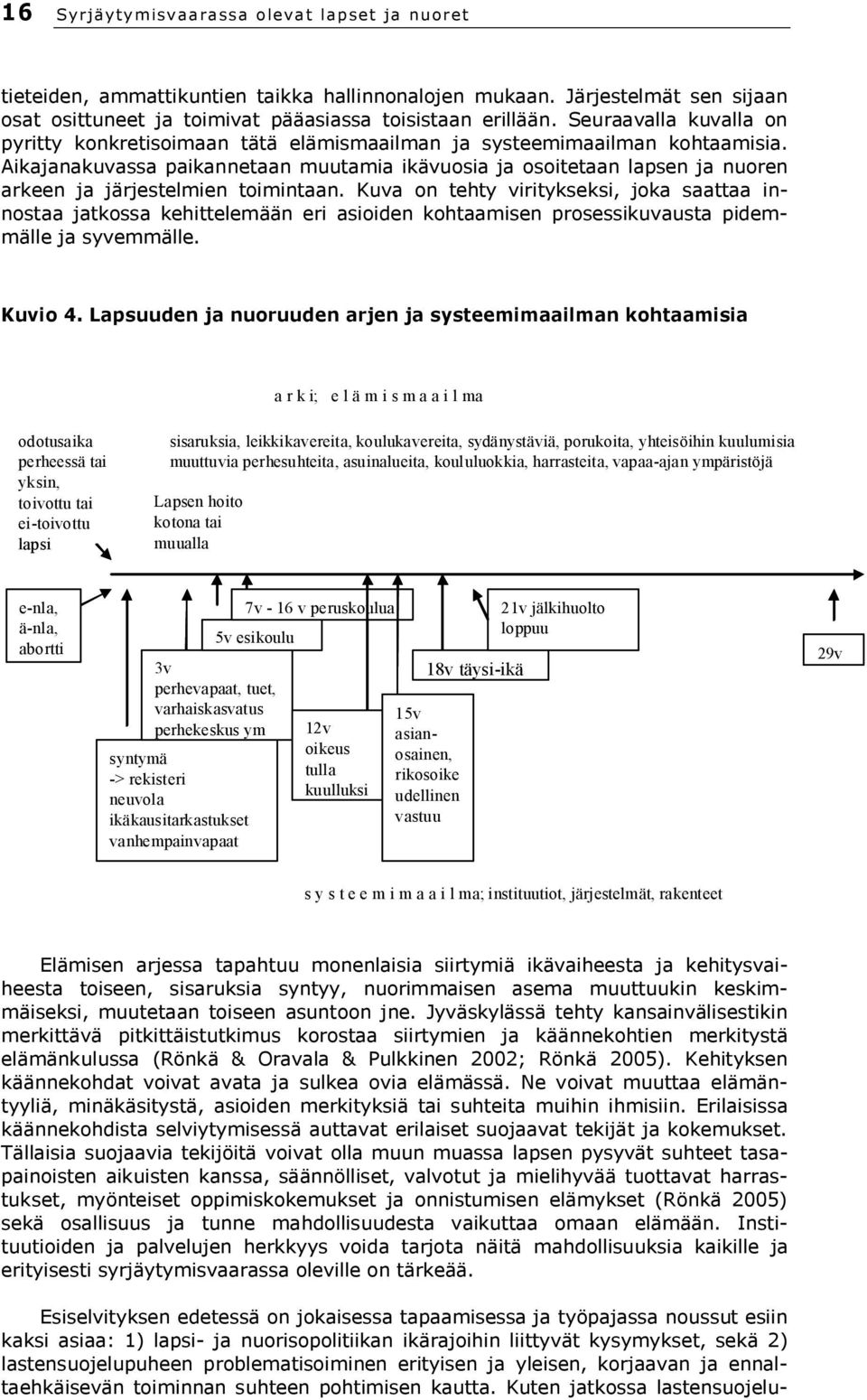 Aikajanakuvassa paikannetaan muutamia ikävuosia ja osoitetaan lapsen ja nuoren arkeen ja järjestelmien toimintaan.