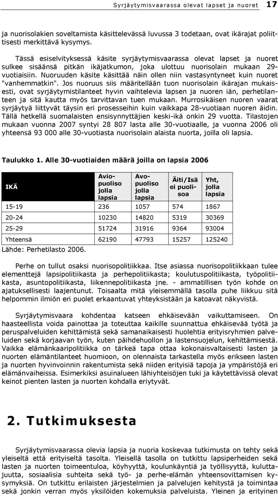 Nuoruuden käsite käsittää näin ollen niin vastasyntyneet kuin nuoret "vanhemmatkin".