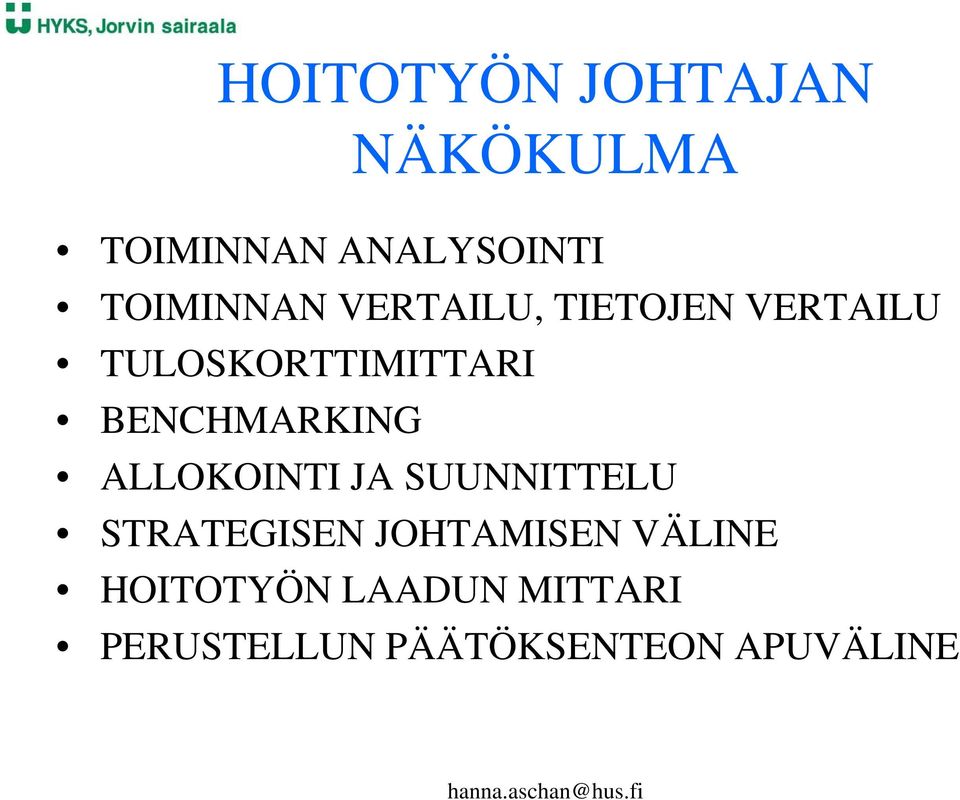 BENCHMARKING ALLOKOINTI JA SUUNNITTELU STRATEGISEN