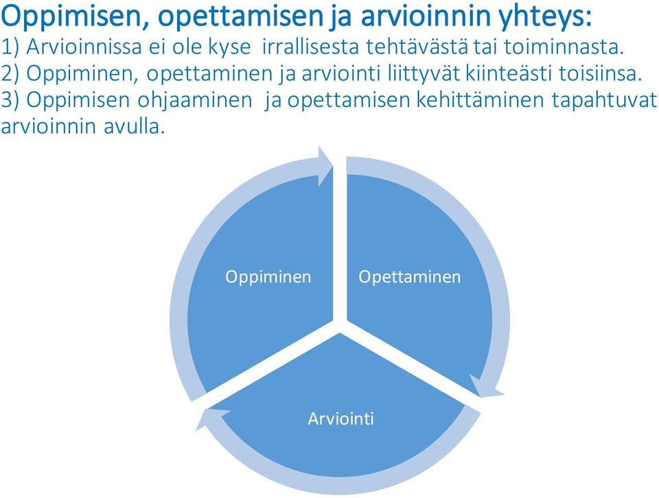 2) Oppiminen, opettaminen ja arviointi liittyvät kiinteästi toisiinsa.