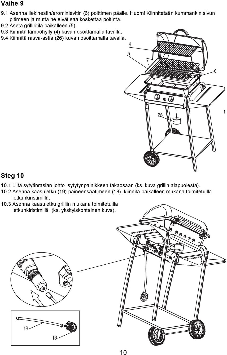 1 Liitä sytytinrasian johto sytytynpainikkeen takaosaan (ks. kuva grillin alapuolesta). 10.