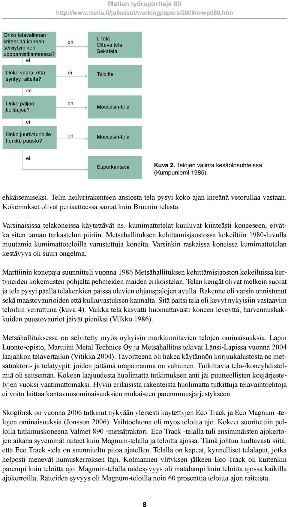 Telin heilurirakenteen ansiosta tela pysyi koko ajan kireänä vetorullaa vastaan. Kokemukset olivat periaatteessa samat kuin Bruunin telasta. Varsinaisissa telakoneissa käytettävät ns.