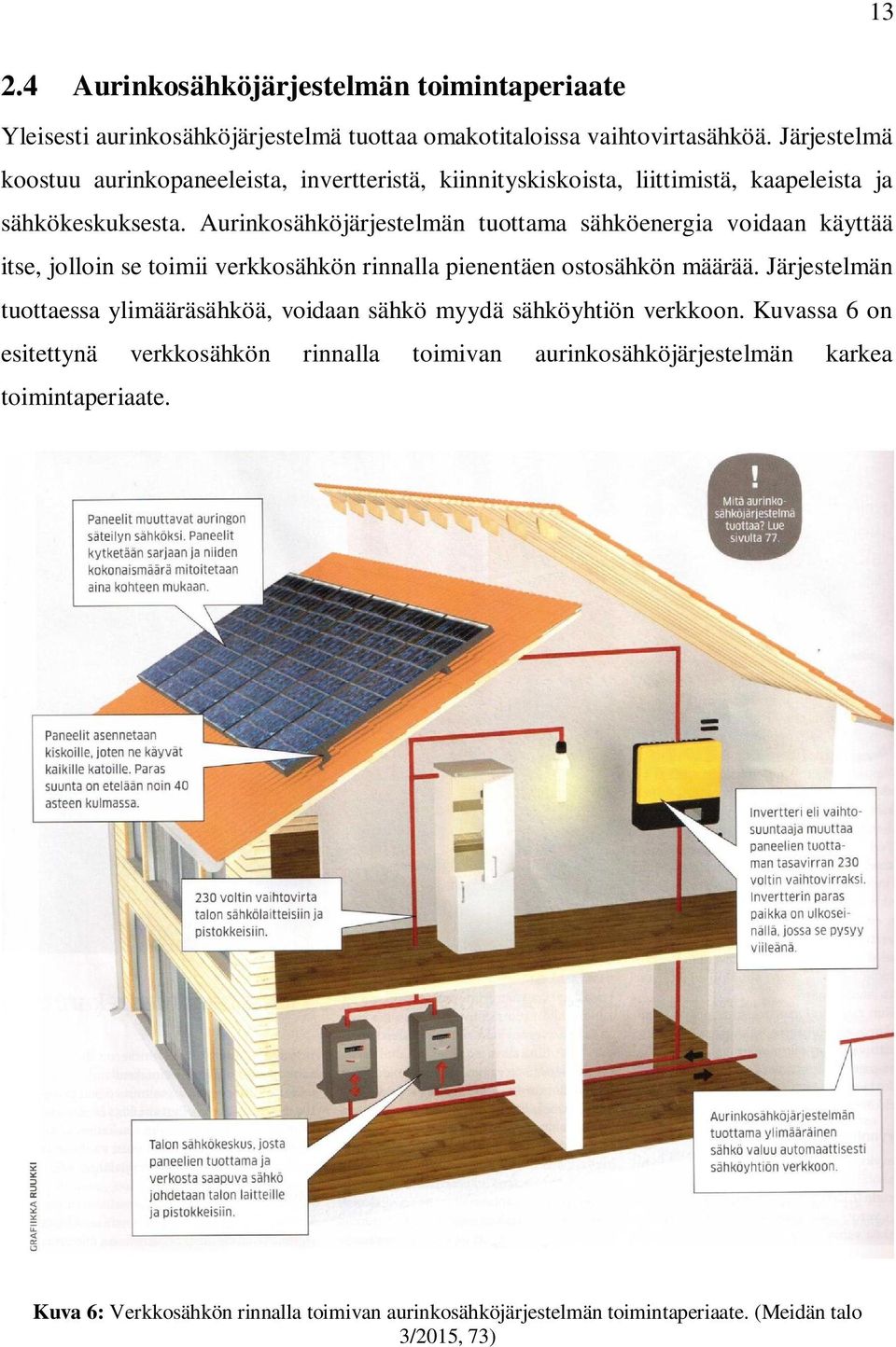 Aurinkosähköjärjestelmän tuottama sähköenergia voidaan käyttää itse, jolloin se toimii verkkosähkön rinnalla pienentäen ostosähkön määrää.