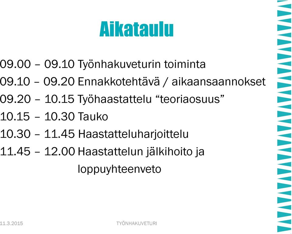 15 Työhaastattelu teoriaosuus 10.15 10.30 Tauko 10.30 11.