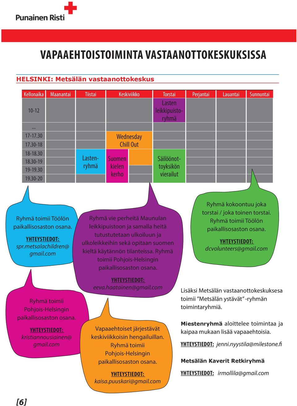 30 Lastenryhmä Chill Out Säilöönottoyksikön vierailut Ryhmä toimii Töölön spr.