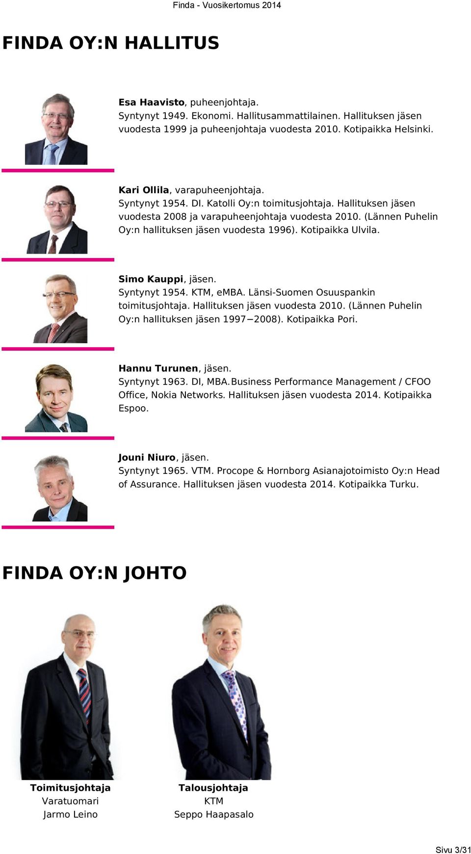 (Lännen Puhelin Oy:n hallituksen jäsen vuodesta 1996). Kotipaikka Ulvila. Simo Kauppi, jäsen. Syntynyt 1954. KTM, emba. Länsi-Suomen Osuuspankin toimitusjohtaja. Hallituksen jäsen vuodesta 2010.