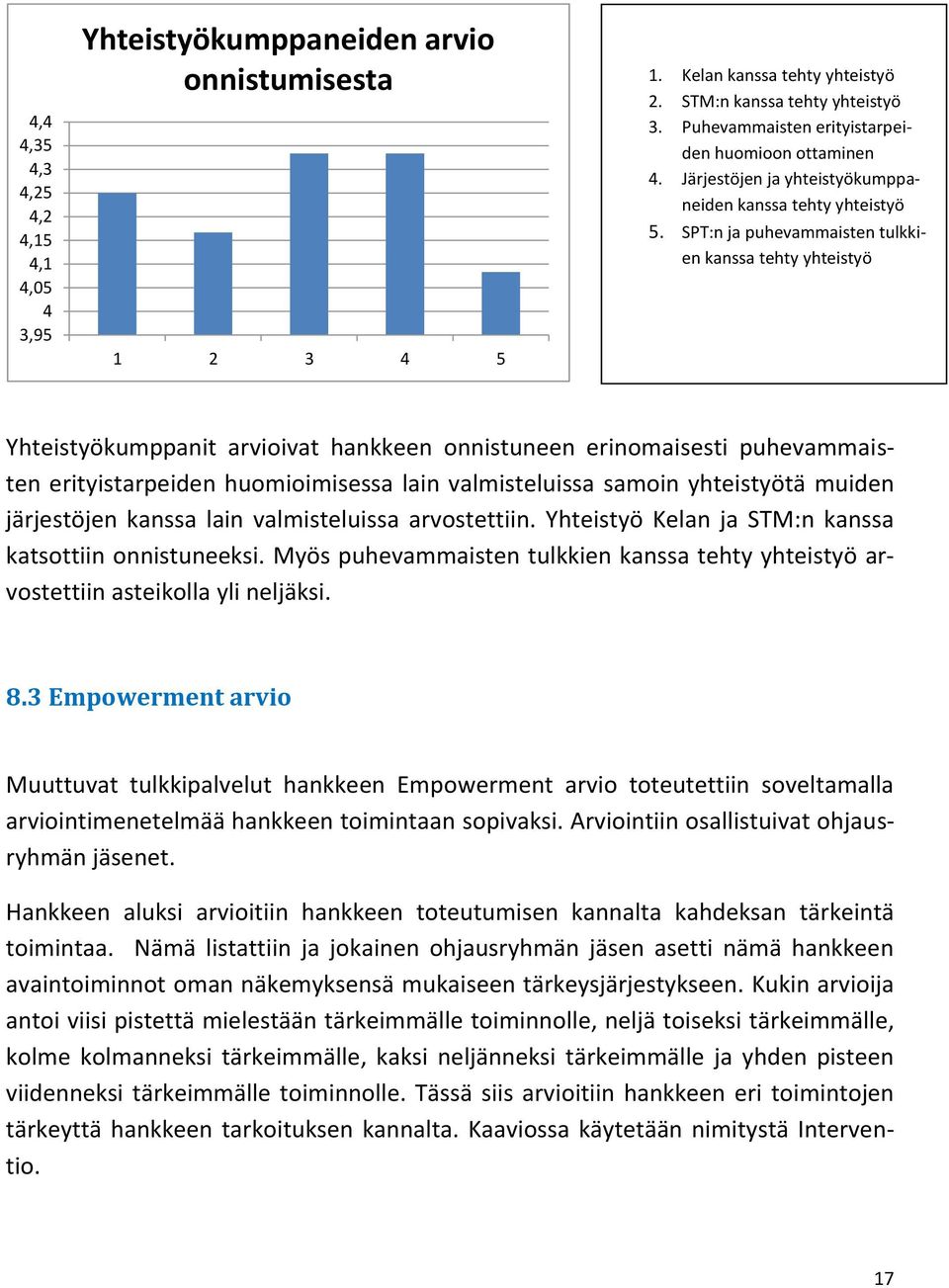 SPT:n ja puhevammaisten tulkkien kanssa tehty yhteistyö 1 2 3 4 5 Yhteistyökumppanit arvioivat hankkeen onnistuneen erinomaisesti puhevammaisten erityistarpeiden huomioimisessa lain valmisteluissa