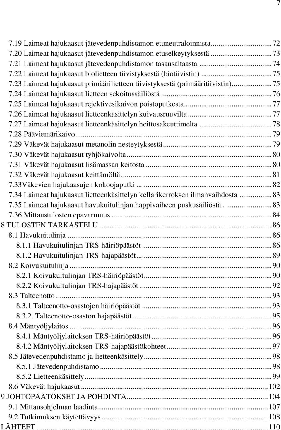 .. 76 7.25 Laimeat hajukaasut rejektivesikaivon poistoputkesta... 77 7.26 Laimeat hajukaasut lietteenkäsittelyn kuivausruuvilta... 77 7.27 Laimeat hajukaasut lietteenkäsittelyn heittosakeuttimelta.