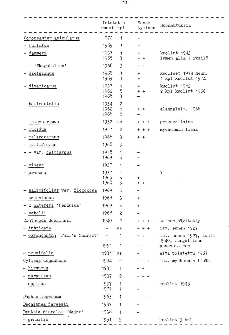 calocalpus 1938 1 1969 3 - nitens 1937 1 - praecox 1937 1 1965 3 1968 3 ++ - salicifolius var.