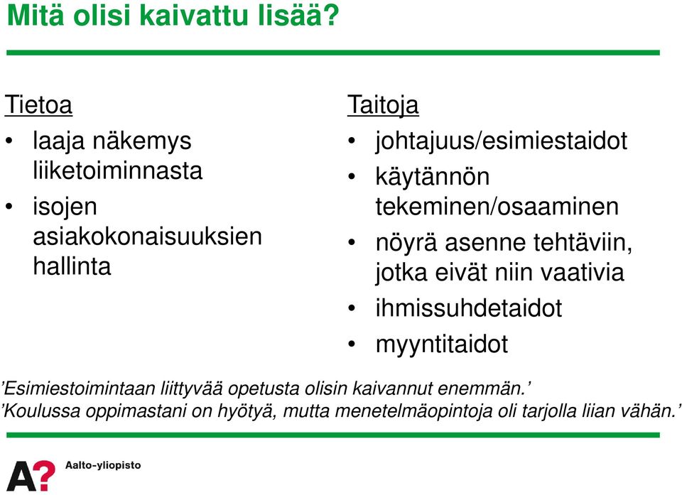 johtajuus/esimiestaidot käytännön tekeminen/osaaminen nöyrä asenne tehtäviin, jotka eivät niin