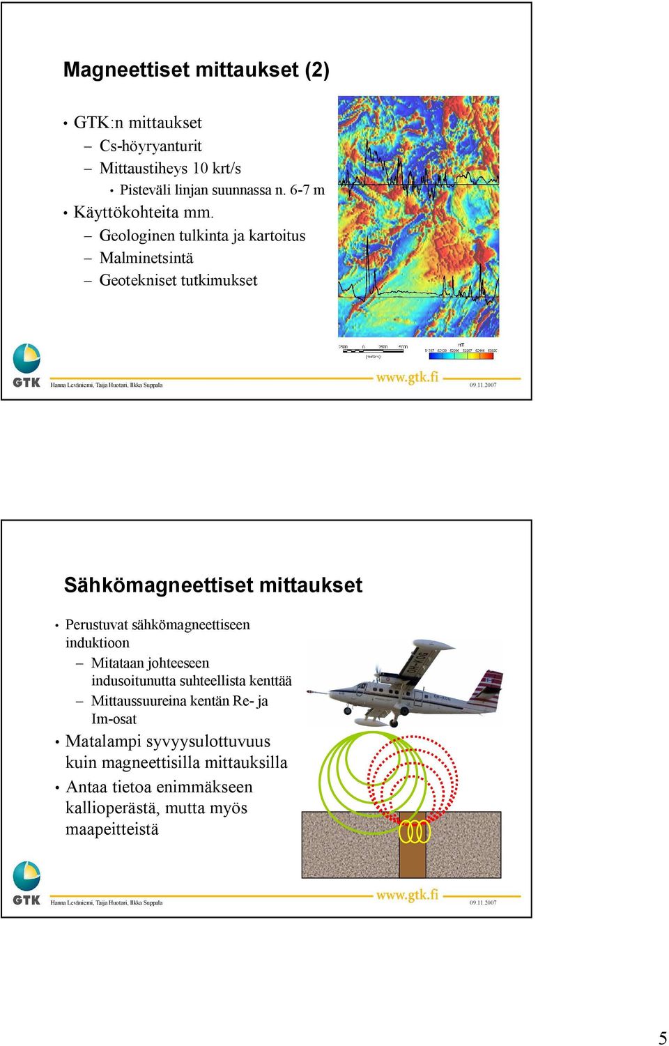 Geologinen tulkinta ja kartoitus Malminetsintä Geotekniset tutkimukset Sähkömagneettiset mittaukset Perustuvat