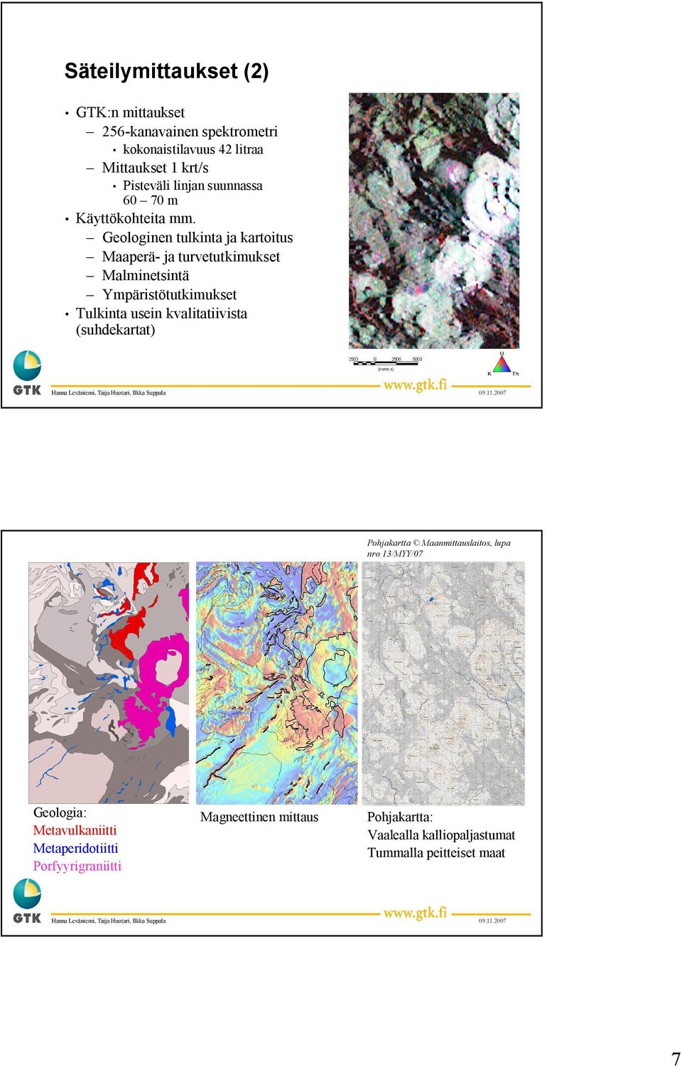 Geologinen tulkinta ja kartoitus Maaperä ja turvetutkimukset Malminetsintä Ympäristötutkimukset Tulkinta usein kvalitatiivista