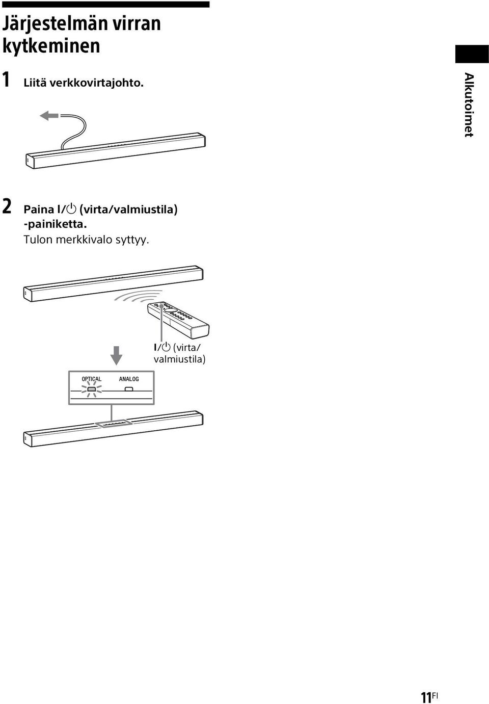 Alkutoimet 2 Paina / (virta/valmiustila)