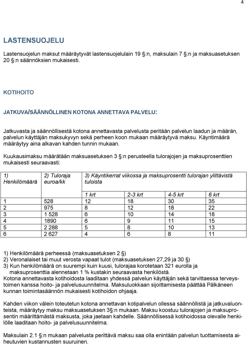 koon mukaan määräytyvä maksu. Käyntimäärä määräytyy aina alkavan kahden tunnin mukaan.