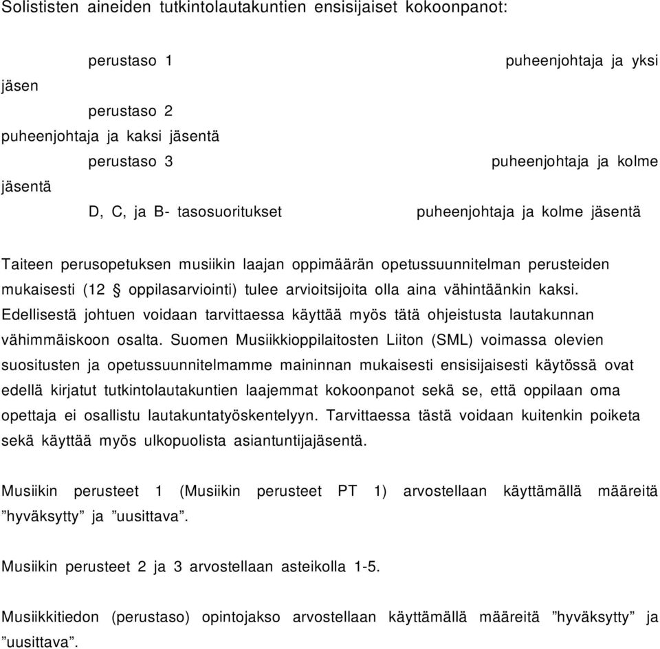 vähintäänkin kaksi. Edellisestä johtuen voidaan tarvittaessa käyttää myös tätä ohjeistusta lautakunnan vähimmäiskoon osalta.