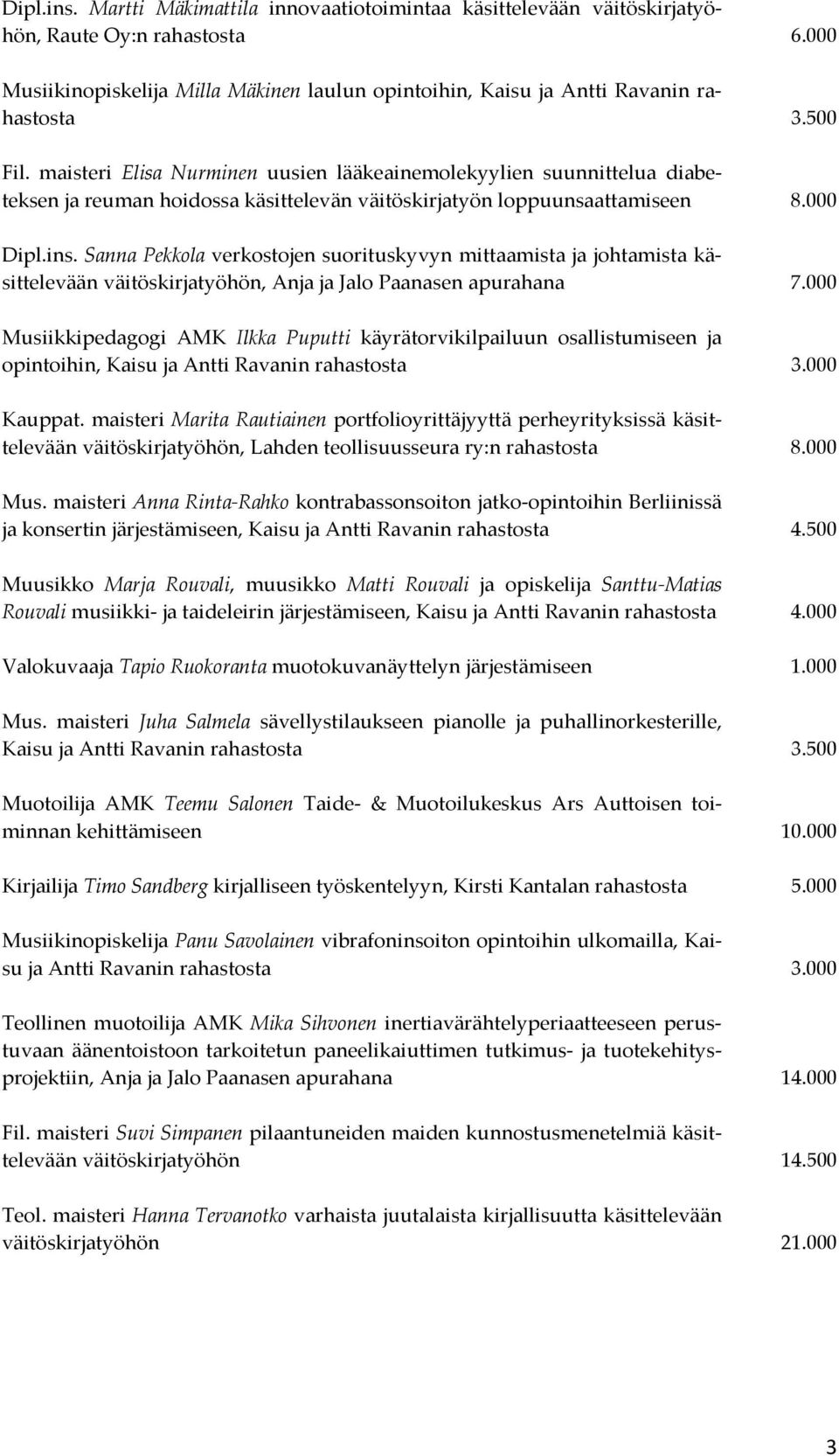 Sanna Pekkola verkostojen suorituskyvyn mittaamista ja johtamista käsittelevään väitöskirjatyöhön, Anja ja Jalo Paanasen apurahana 7.