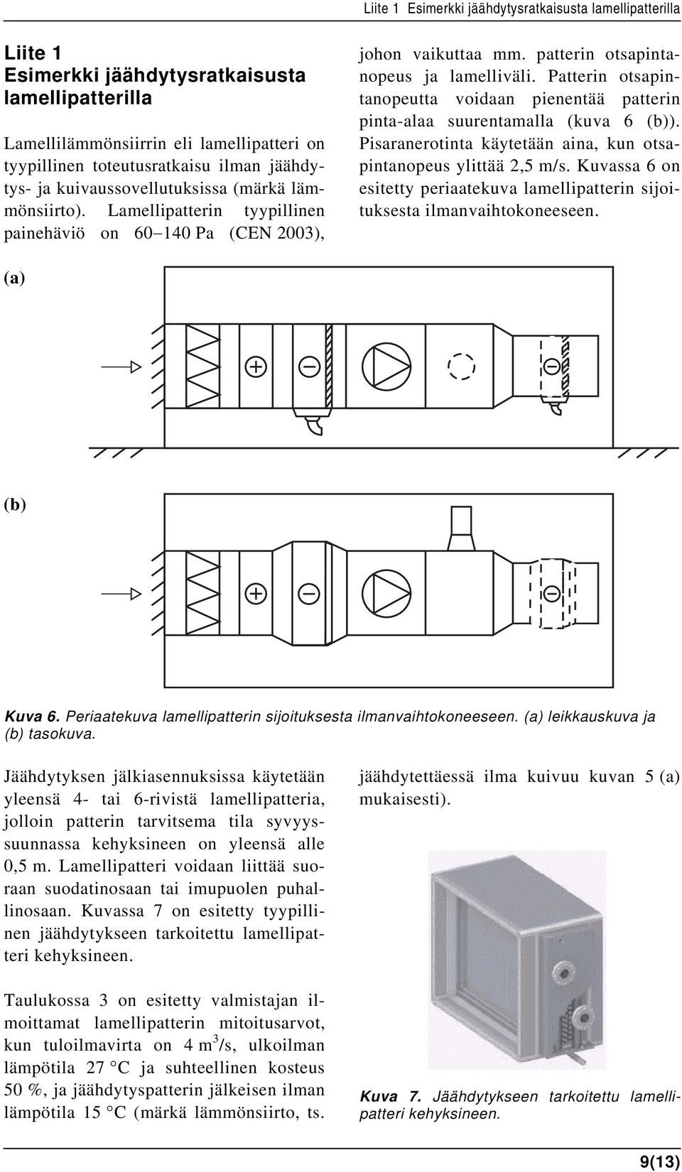 Patterin otsapintanopeutta voidaan pienentää patterin pinta-alaa suurentamalla (kuva 6 (b)). Pisaranerotinta käytetään aina, kun otsapintanopeus ylittää 2,5 m/s.