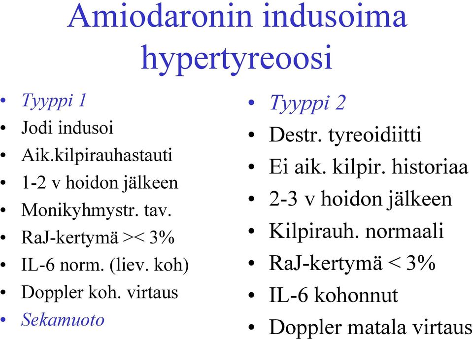 (liev. koh) Doppler koh. virtaus Sekamuoto Tyyppi 2 Destr. tyreoidiitti Ei aik.