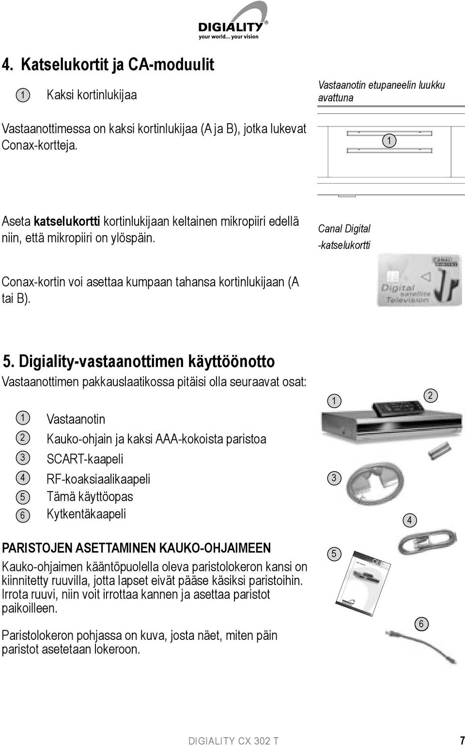 Canal Digital -katselukortti Conax-kortin voi asettaa kumpaan tahansa kortinlukijaan (A tai B). 5.