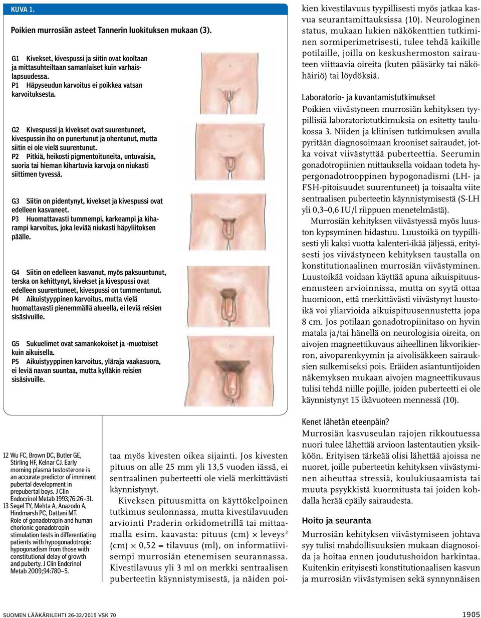 kaavasta: pituus (cm) leveys 2 (cm) 0,52 = tilavuus (ml), on informatiivisempi murrosiän etenemisen seurannassa.