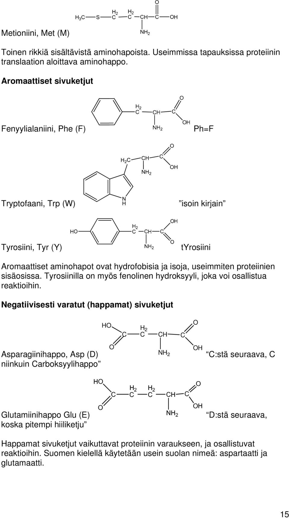 sisäosissa. Tyrosiinilla on myös fenolinen hydroksyyli, joka voi osallistua reaktioihin.