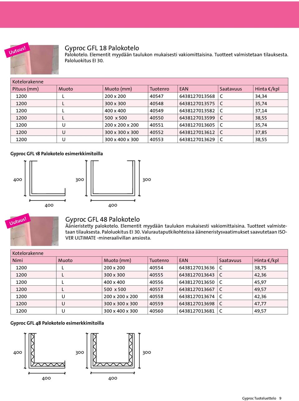 x 500 40550 6438127013599 C 38,55 1200 U 200 x 200 x 200 40551 6438127013605 C 35,74 1200 U 300 x 300 x 300 40552 6438127013612 C 37,85 1200 U 300 x 400 x 300 40553 6438127013629 C 38,55 Gyproc GFL