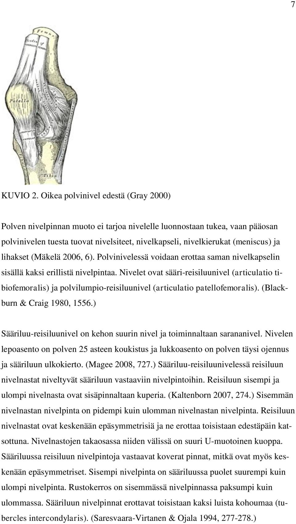 lihakset (Mäkelä 2006, 6). Polvinivelessä voidaan erottaa saman nivelkapselin sisällä kaksi erillistä nivelpintaa.