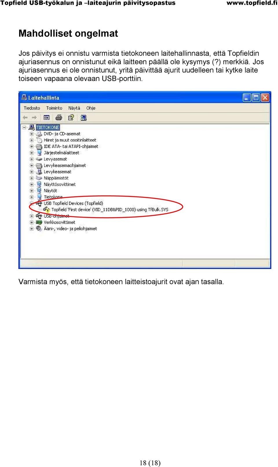 Jos ajuriasennus ei ole onnistunut, yritä päivittää ajurit uudelleen tai kytke laite toiseen