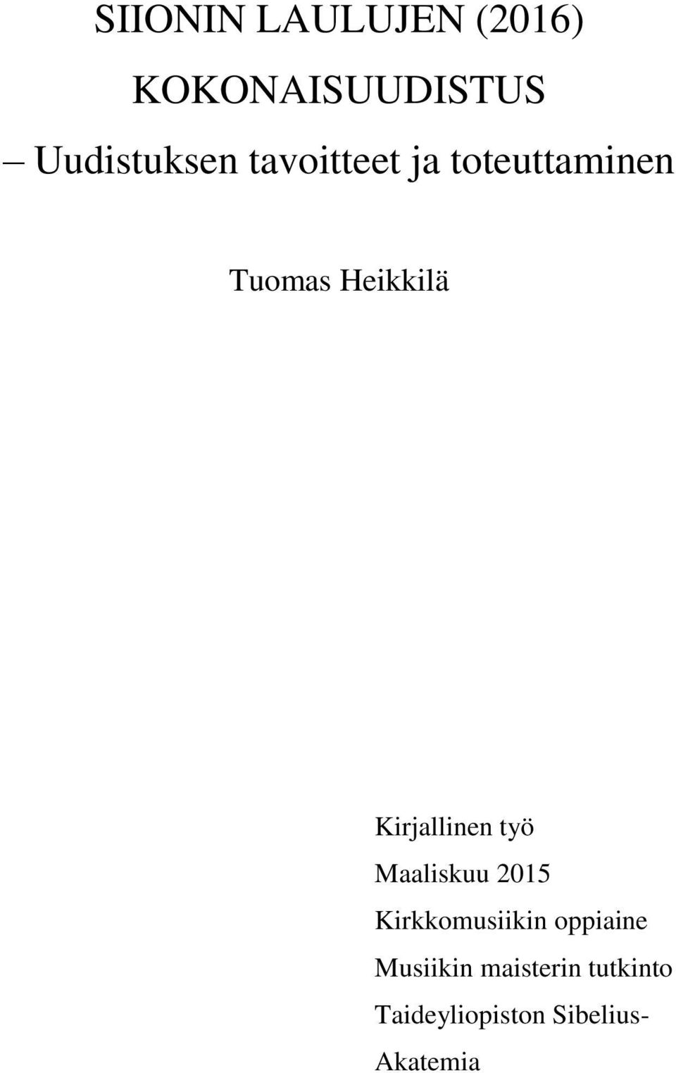 Kirjallinen työ Maaliskuu 2015 Kirkkomusiikin