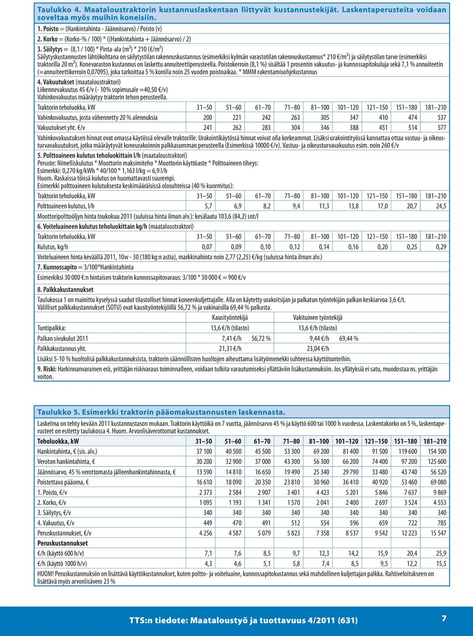 Säilytys = (8,1 / 100) * Pinta-ala (m²) * 210 ( /m²) Säilytyskustannusten lähtökohtana on säilytystilan rakennuskustannus (esimerkiksi kylmän varastotilan rakennuskustannus* 210 /m²) ja säilytystilan