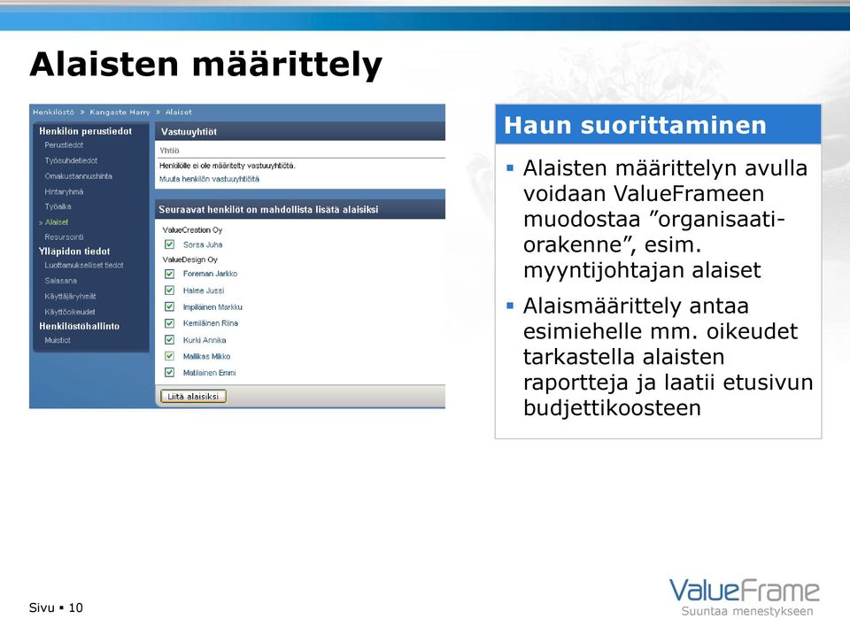 myyntijohtajan alaiset Alaismäärittely antaa esimiehelle mm.