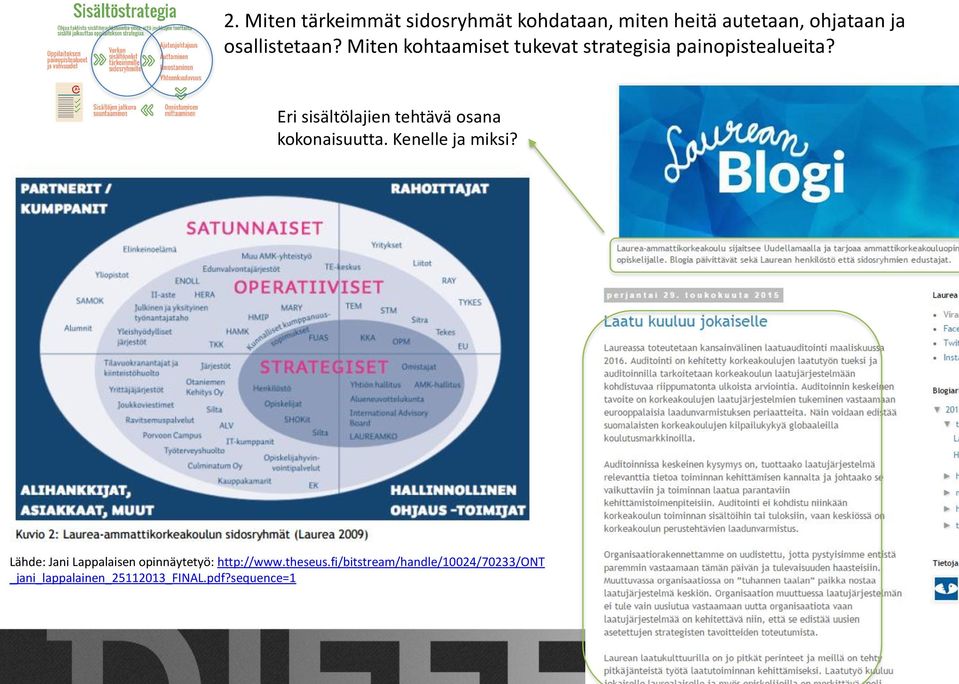 Eri sisältölajien tehtävä osana kokonaisuutta. Kenelle ja miksi?