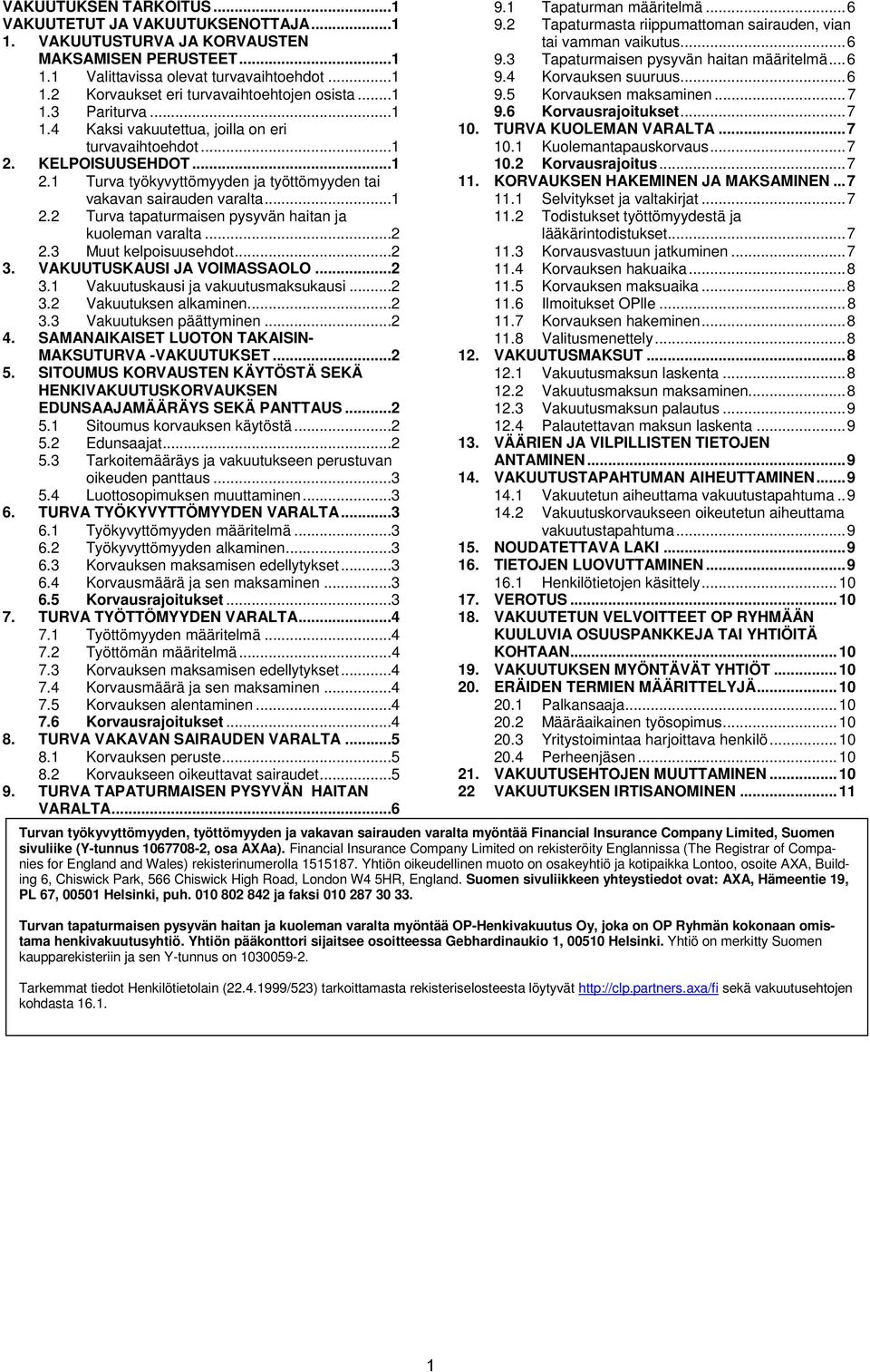 ..2 2.3 Muut kelpoisuusehdot...2 3. VAKUUTUSKAUSI JA VOIMASSAOLO...2 3.1 Vakuutuskausi ja vakuutusmaksukausi...2 3.2 Vakuutuksen alkaminen...2 3.3 Vakuutuksen päättyminen...2 4.