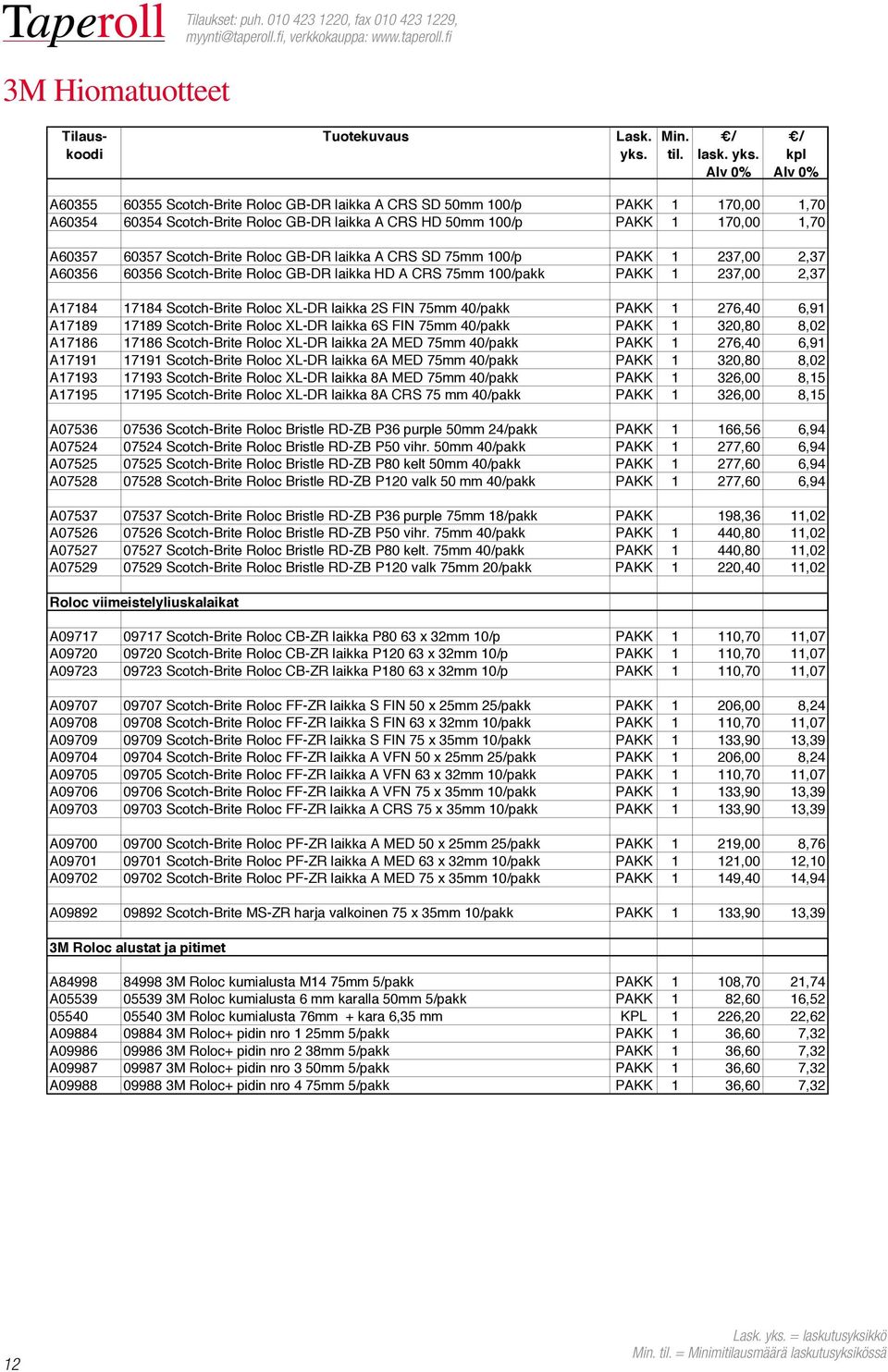 GB-DR laikka A CRS SD 75mm 100/p PAKK 1 237,00 2,37 A60356 60356 Scotch-Brite Roloc GB-DR laikka HD A CRS 75mm 100/pakk PAKK 1 237,00 2,37 A17184 17184 Scotch-Brite Roloc XL-DR laikka 2S FIN 75mm