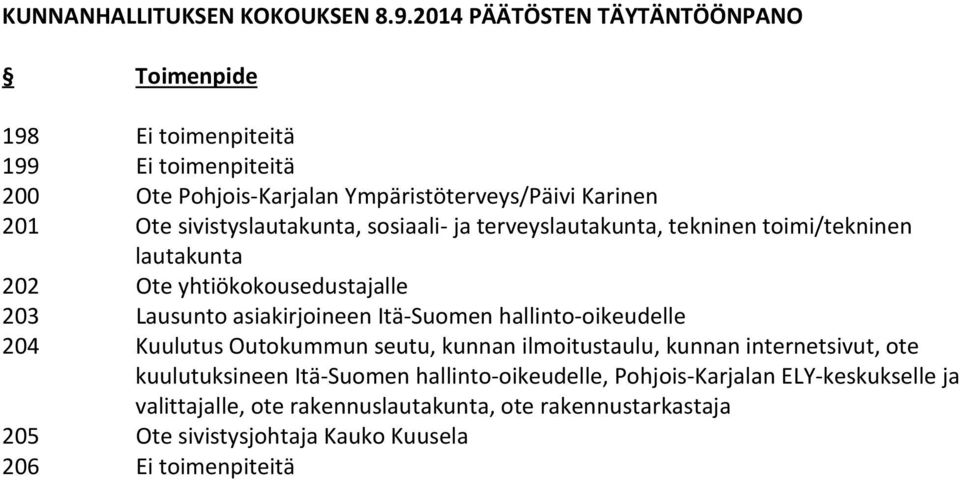 sivistyslautakunta, sosiaali- ja terveyslautakunta, tekninen toimi/tekninen lautakunta 202 Ote yhtiökokousedustajalle 203 Lausunto asiakirjoineen Itä-Suomen