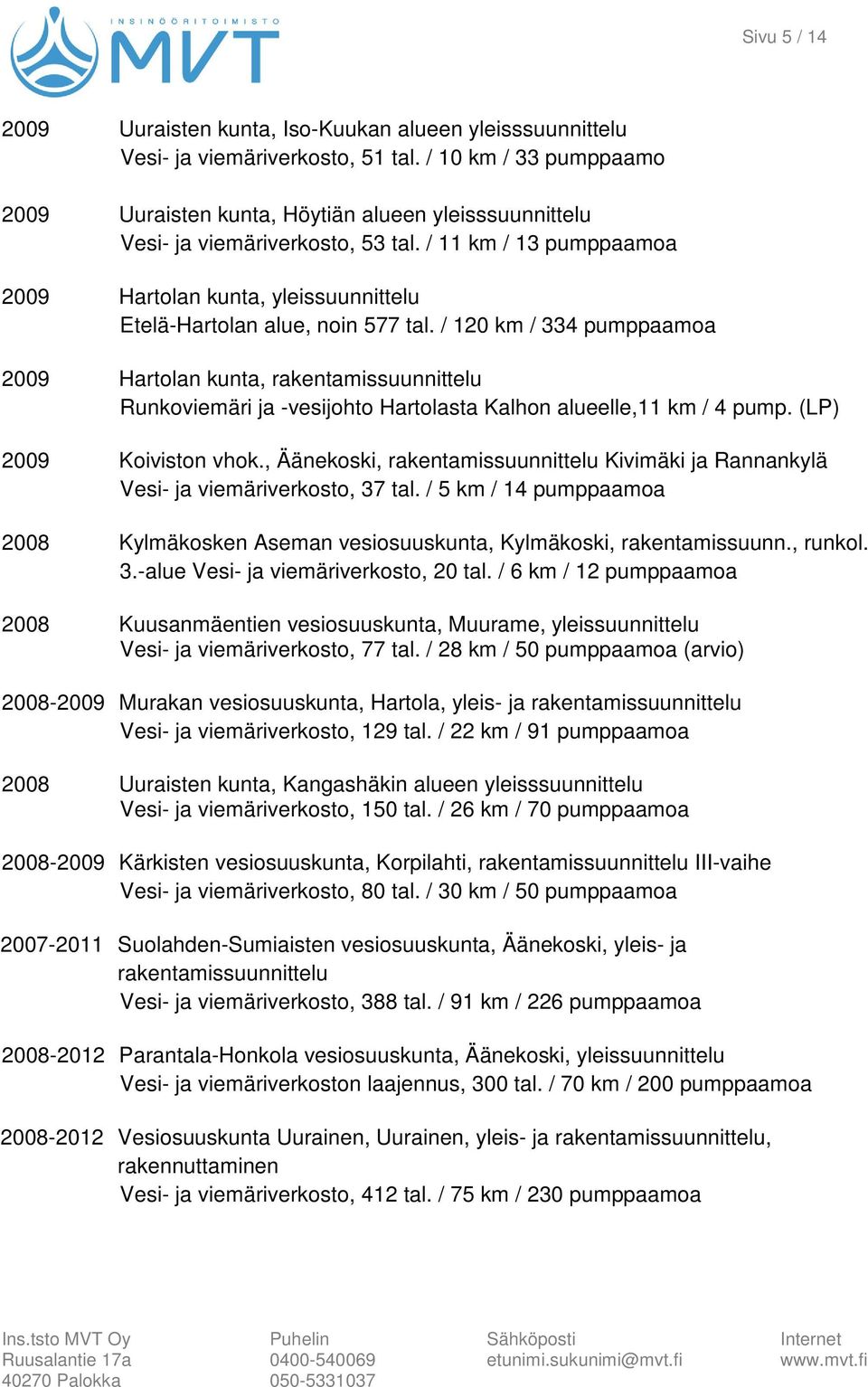 / 11 km / 13 pumppaamoa 2009 Hartolan kunta, yleissuunnittelu Etelä-Hartolan alue, noin 577 tal.