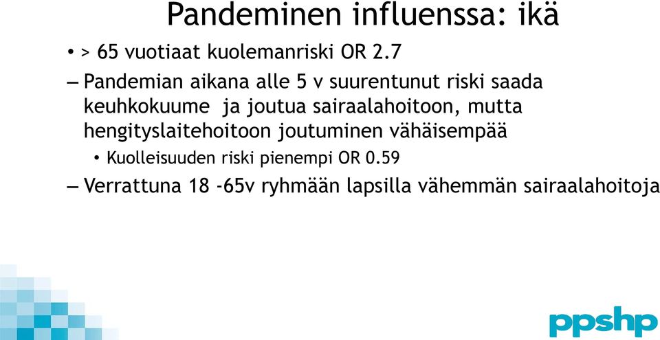 sairaalahoitoon, mutta hengityslaitehoitoon joutuminen vähäisempää