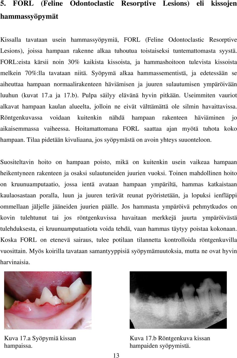 Syöpymä alkaa hammassementistä, ja edetessään se aiheuttaa hampaan normaalirakenteen häviämisen ja juuren sulautumisen ympäröivään luuhun (kuvat 17.a ja 17.b). Pulpa säilyy elävänä hyvin pitkään.