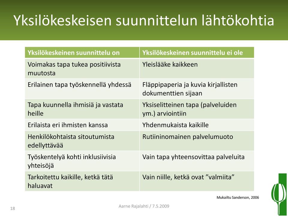 ketkä tätä haluavat Yksilökeskeinen suunnittelu ei ole Yleislääke kaikkeen Fläppipaperia ja kuvia kirjallisten dokumenttien sijaan Yksiselitteinen tapa (palveluiden