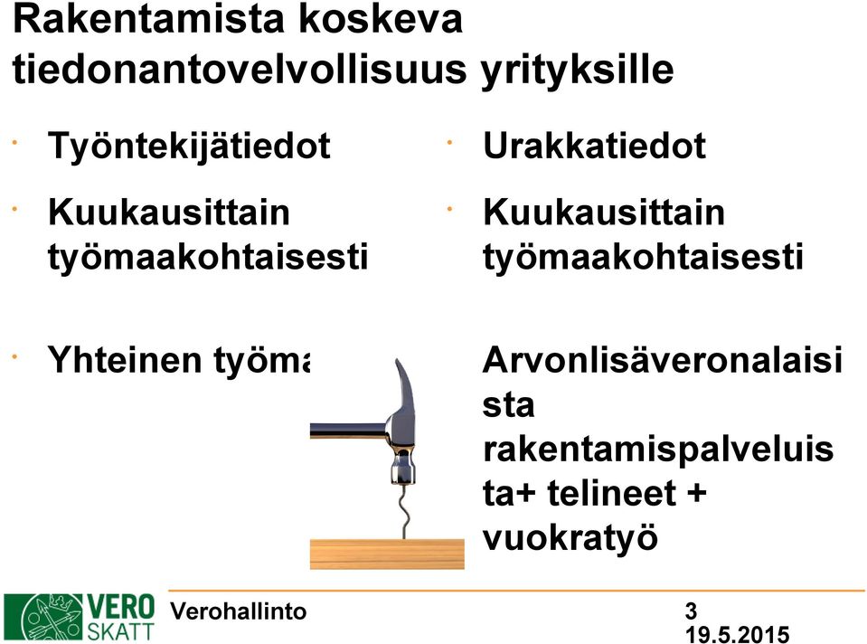 työmaa Urakkatiedot Kuukausittain työmaakohtaisesti