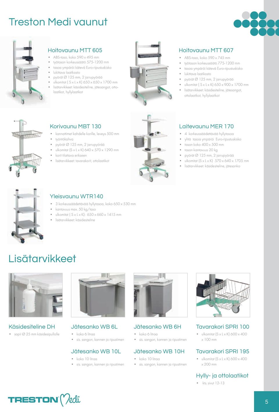 tasoa ympäröi kätevä Euro-ripustuskisko lukittava laatikosto pyörät Ø 125 mm, 2 jarrupyörää ulkomitat ( S x L x K) 650 x 900 x 1700 mm lisätarvikkeet: käsidesiteline, jätesangot, ottolaatikot,