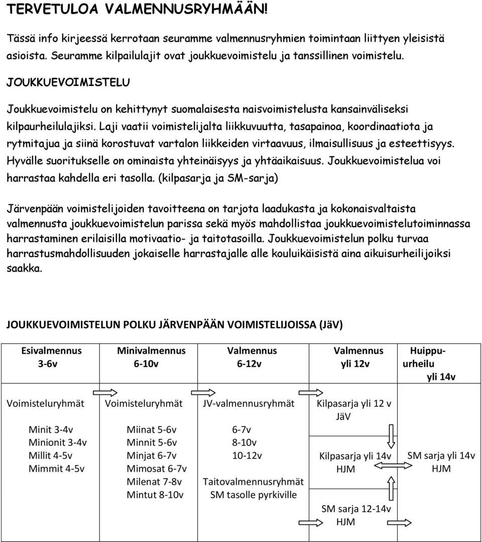 Laji vaatii voimistelijalta liikkuvuutta, tasapainoa, koordinaatiota ja rytmitajua ja siinä korostuvat vartalon liikkeiden virtaavuus, ilmaisullisuus ja esteettisyys.