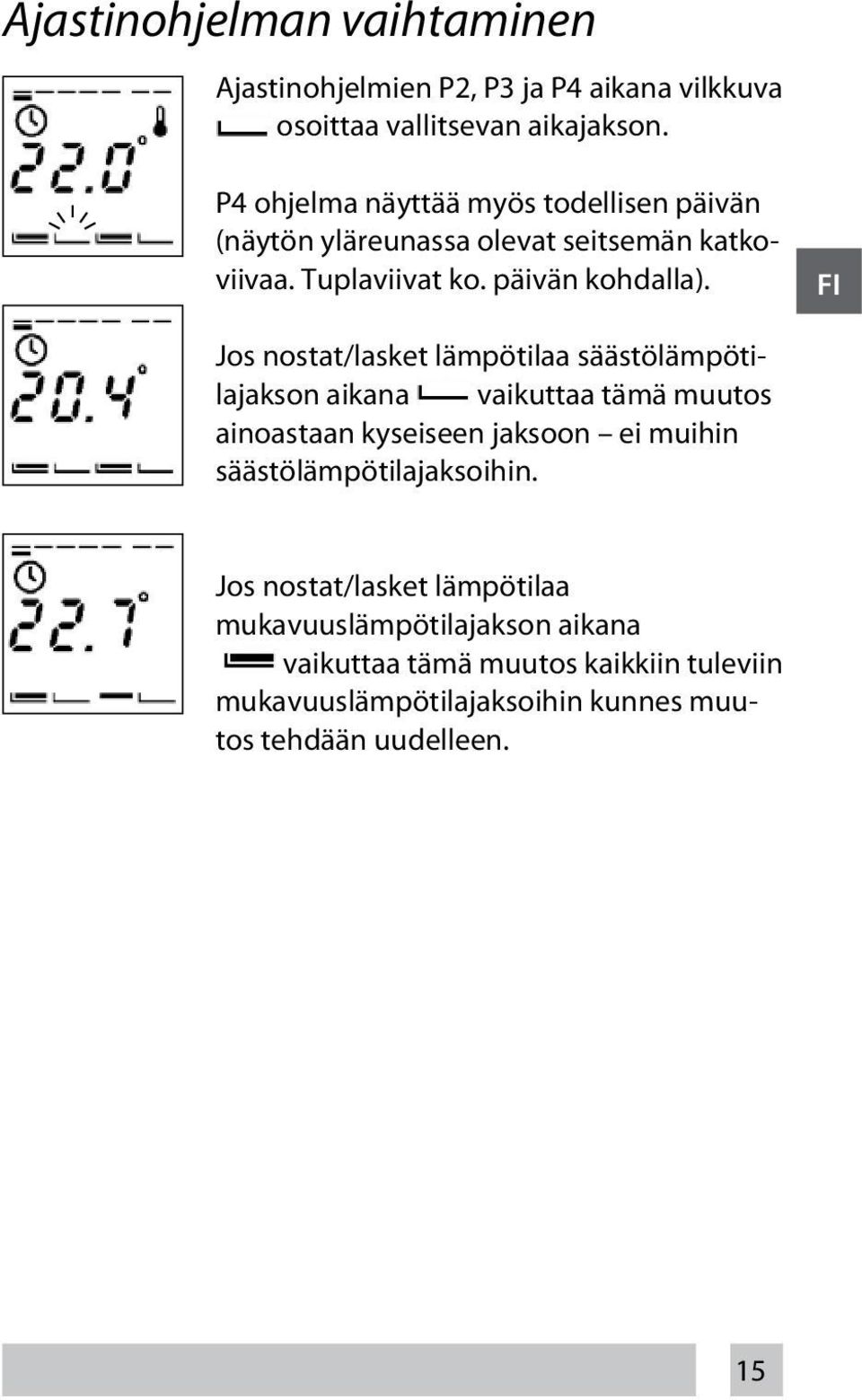 FI Jos nostat/lasket lämpötilaa säästölämpötilajakson aikana vaikuttaa tämä muutos ainoastaan kyseiseen jaksoon ei muihin