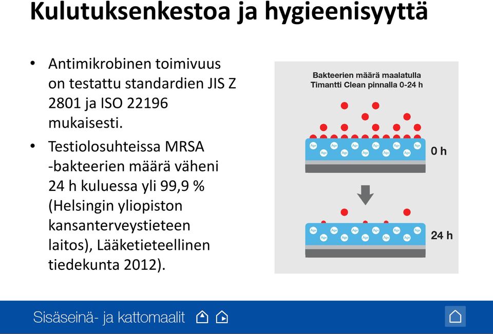 Testiolosuhteissa MRSA -bakteerien määrä väheni 24 h kuluessa yli