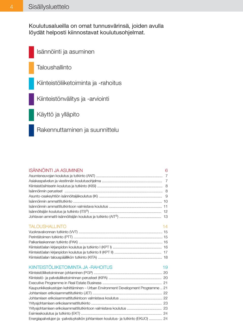 koulutus ja tutkinto (ANT)... 7 Asiakaspalvelun ja viestinnän koulutusohjelma... 7 Kiinteistösihteerin koulutus ja tutkinto (KISI)... 8 Isännöinnin perusteet.